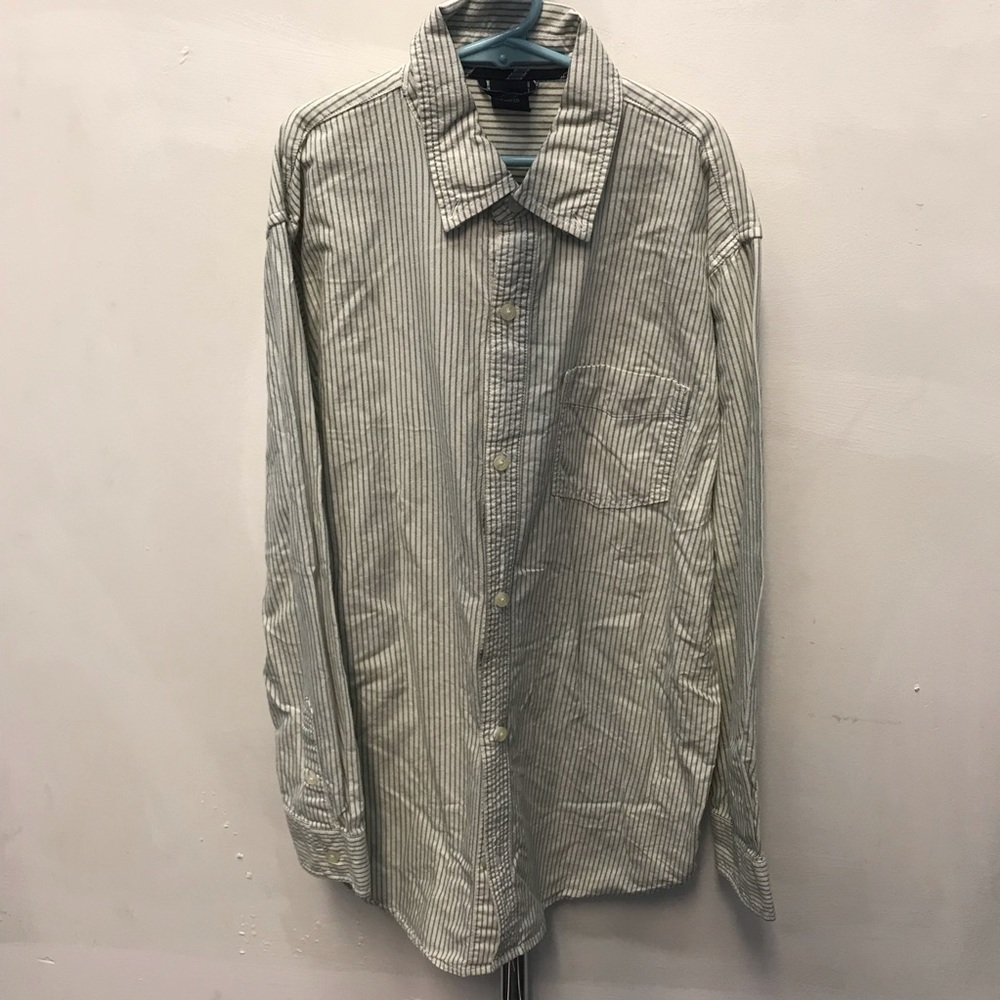 GAP Green/White Striped Cotton Shirt - Sz 14/XXL